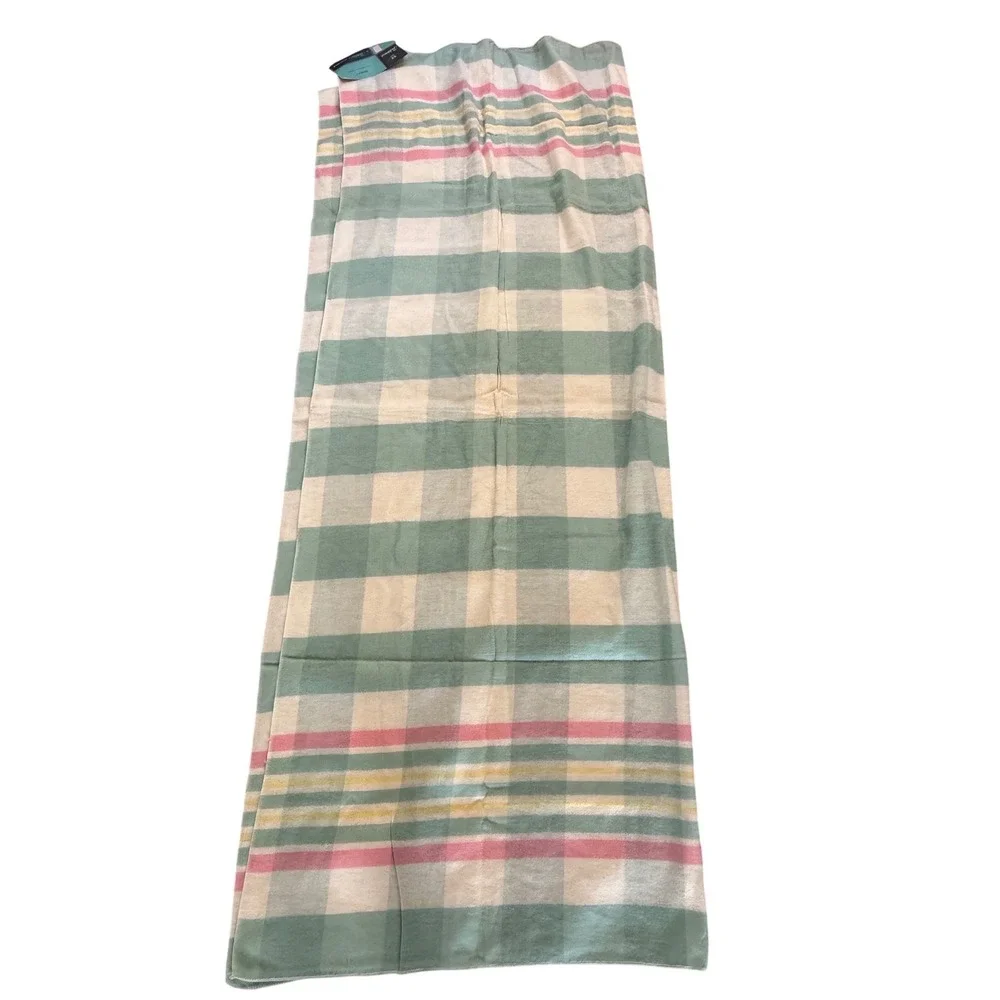 Vintage Fieldcrest Spray Cotton Blanket Pastel Plaid Green Pink 60x76 USA